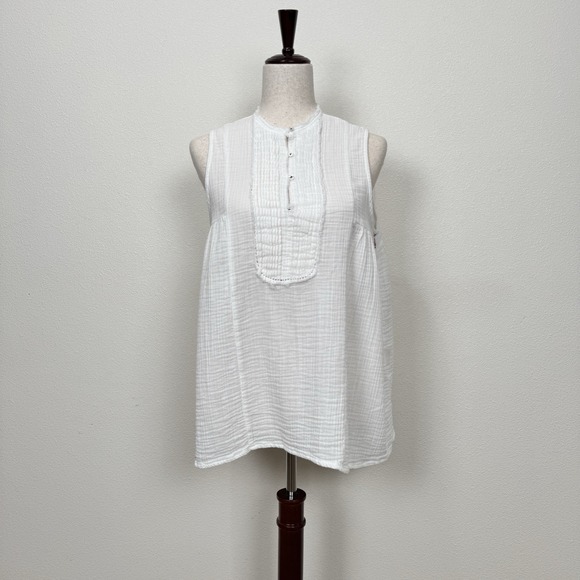 Gauzy White Cotton Top Womens Large Beachy Relaxed Boho Tropical Breathable - Picture 2 of 16